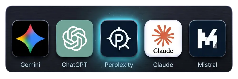 Moteurs IA — Gemini, ChatGPT, Perplexity, Claude, Mistral